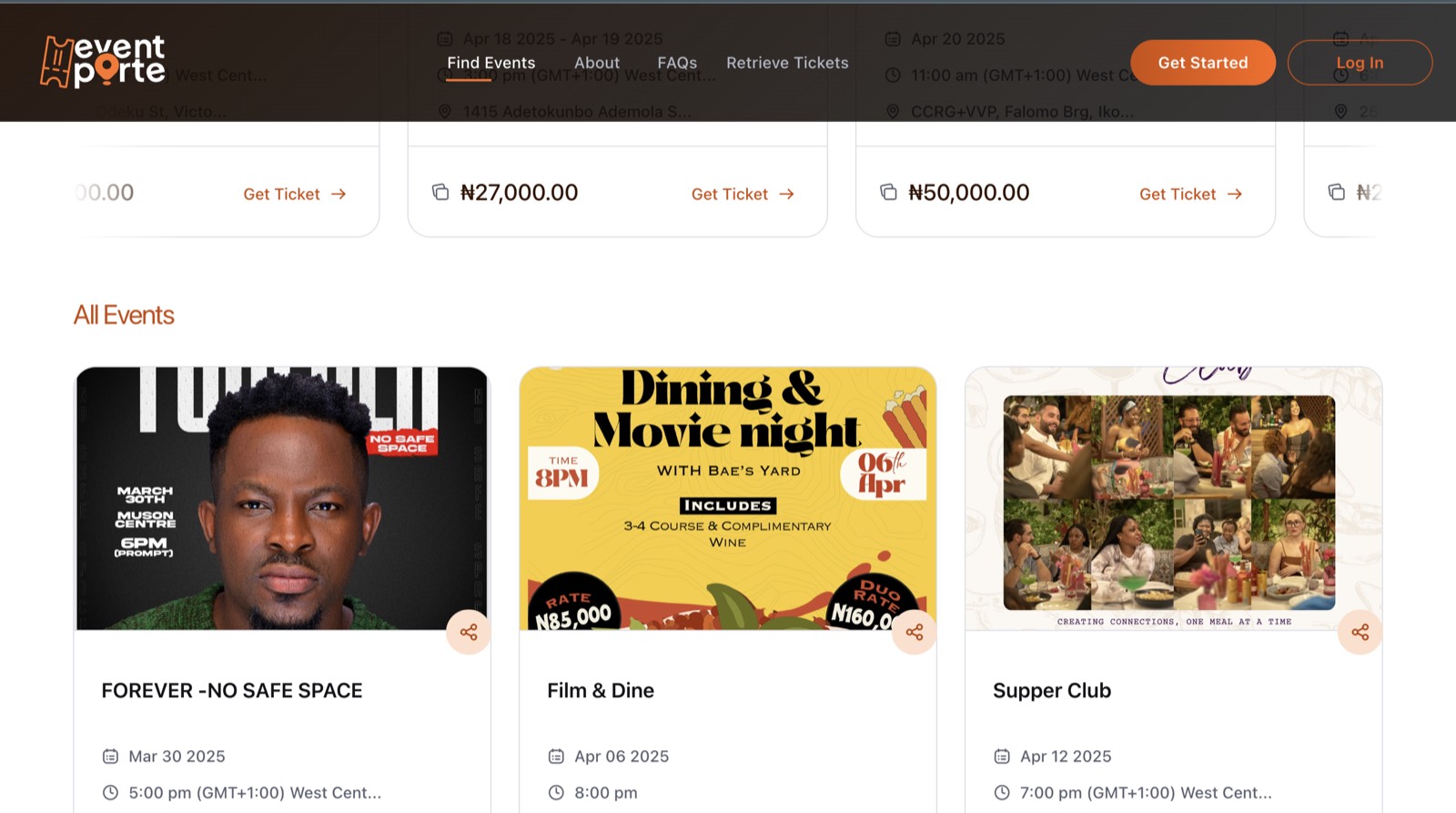 EventPorte events page