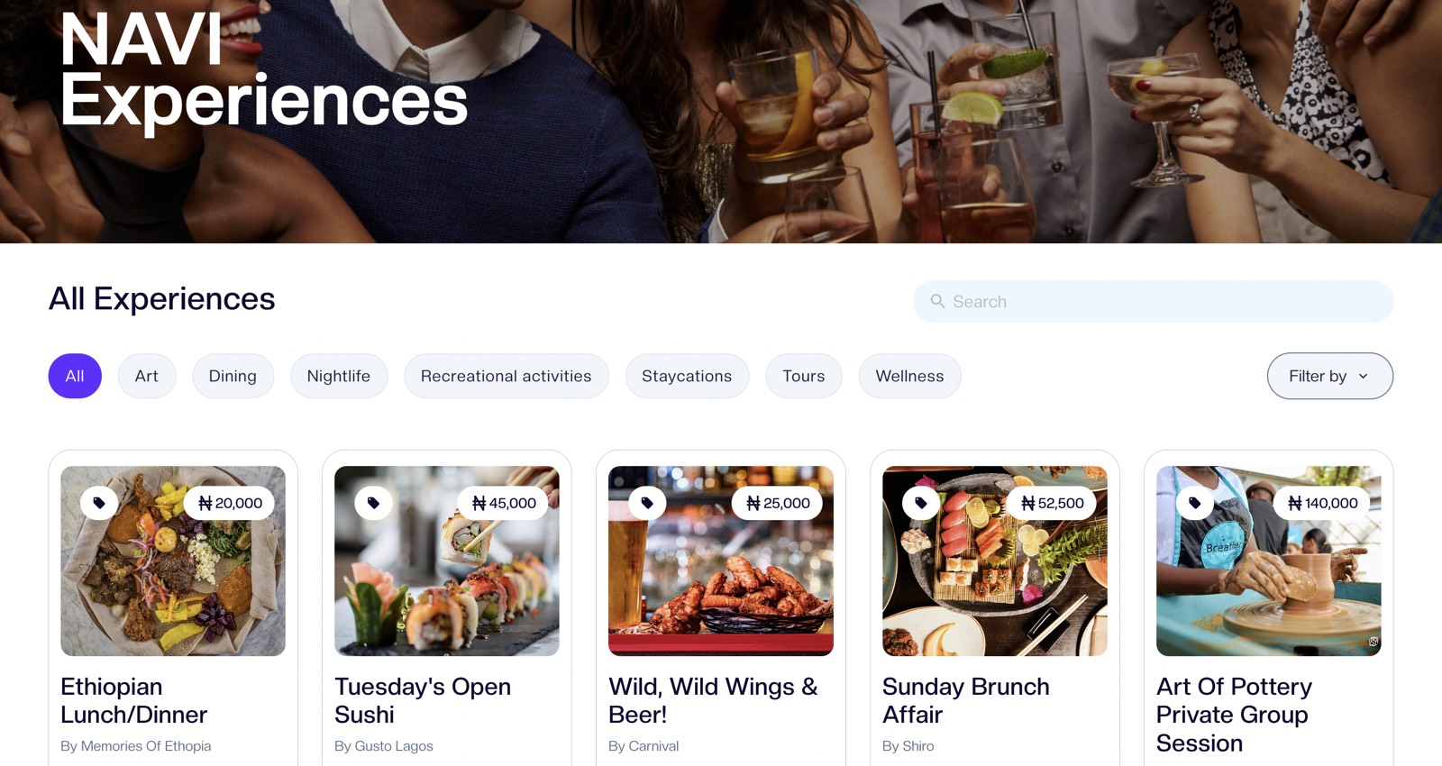 NAVI Experiences booking page